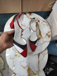 White/red stripped women shoes