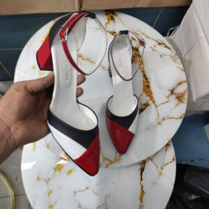 White/red stripped women shoes